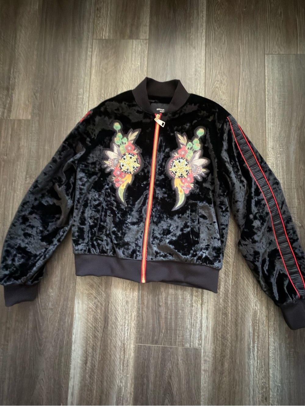 Doucan Black Velvet Floral-Embroidered Jacket